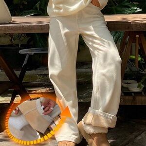 Cream Wide Leg Jeans